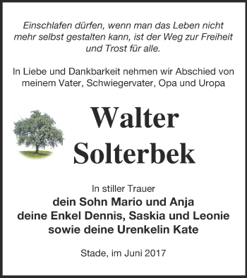 Traueranzeige von Walter Solterbek von Templiner Zeitung