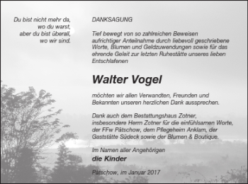 Traueranzeige von Walter Vogel von Vorpommern Kurier