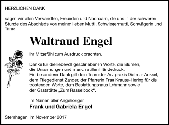 Traueranzeige von Waltraud Engel von Prenzlauer Zeitung