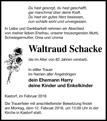 Traueranzeige von Waltraud Schacke von Neubrandenburger Zeitung