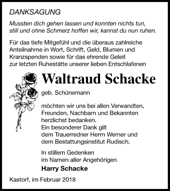 Traueranzeige von Waltraud Schacke von Neubrandenburger Zeitung