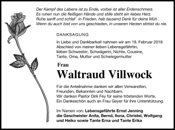 Traueranzeige von Waltraud Villwock von Demminer Zeitung