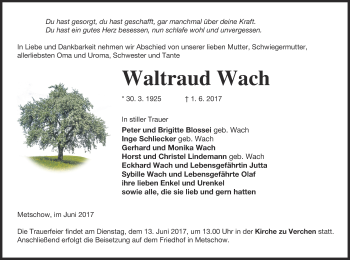 Traueranzeige von Waltraud Wach von Demminer Zeitung