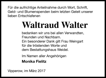 Traueranzeige von Waltraud Walter von Müritz-Zeitung