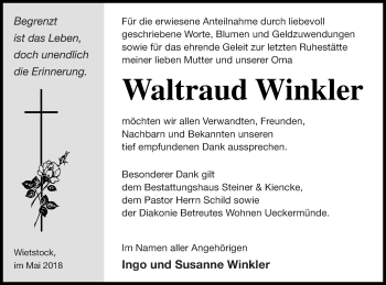 Traueranzeige von Waltraud Winkler von Haff-Zeitung