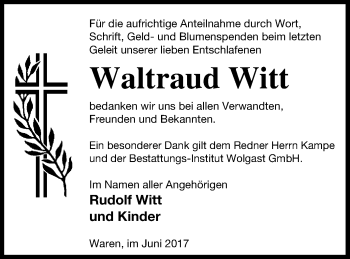 Traueranzeige von Waltraud Witt von Müritz-Zeitung