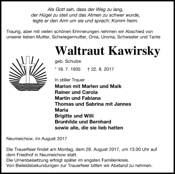 Traueranzeige von Waltraut Kawirsky von Prenzlauer Zeitung