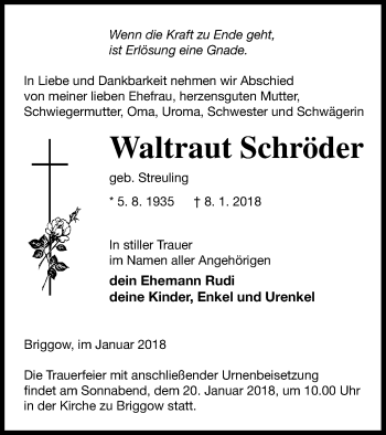 Traueranzeige von Waltraut Schröder von Mecklenburger Schweiz