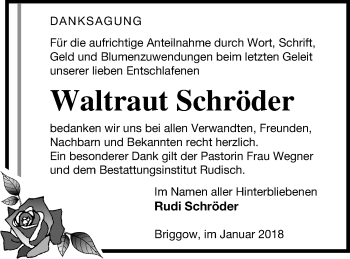 Traueranzeige von Waltraut Schröder von Mecklenburger Schweiz