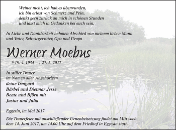 Traueranzeige von Wemer Moebus von Haff-Zeitung