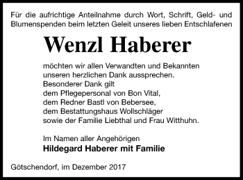 Traueranzeige von Wenzl Haberer von Templiner Zeitung