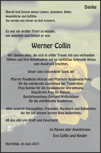 Traueranzeige von Werner Collin von Templiner Zeitung