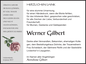 Traueranzeige von Werner Gilbert von Haff-Zeitung