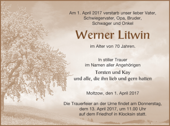 Traueranzeige von Werner Litwin von Müritz-Zeitung