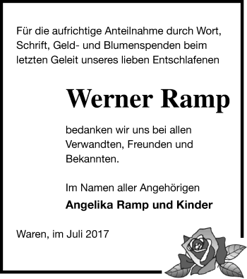 Traueranzeige von Werner Ramp von Müritz-Zeitung