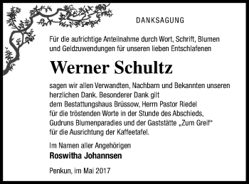 Traueranzeige von Werner Schultz von Pasewalker Zeitung