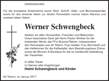 Traueranzeige von Werner Schwengbeck von Vorpommern Kurier