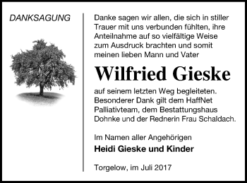 Traueranzeige von Wilfried Gieske von Haff-Zeitung