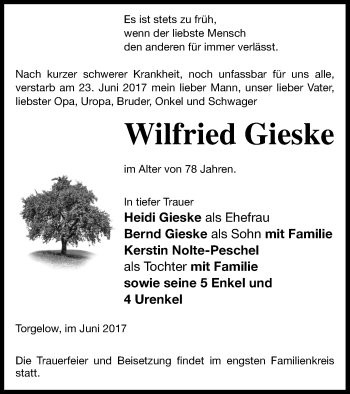 Traueranzeige von Wilfried Gieske von Haff-Zeitung