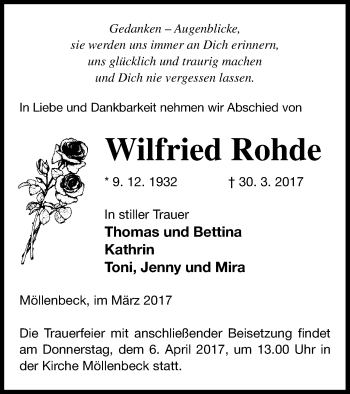 Traueranzeige von Wilfried Rohde von Strelitzer Zeitung