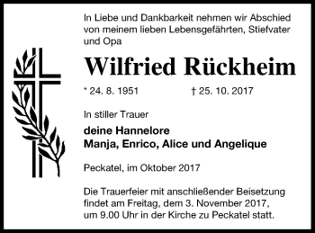 Traueranzeige von Wilfried Rückheim von Strelitzer Zeitung