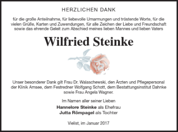 Traueranzeige von Wilfried Steinke von Müritz-Zeitung