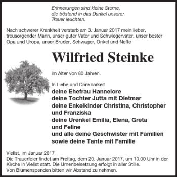 Traueranzeige von Wilfried Steinke von Müritz-Zeitung