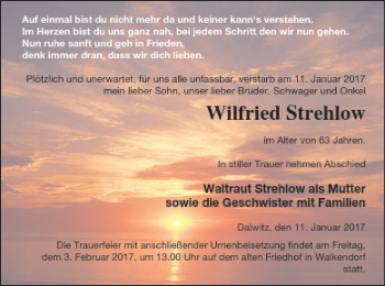 Traueranzeige von Wilfried Strehlow von Mecklenburger Schweiz