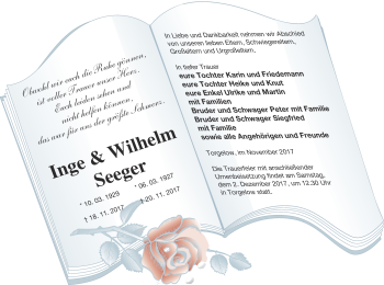 Traueranzeige von Wilhelm Seeger von Haff-Zeitung