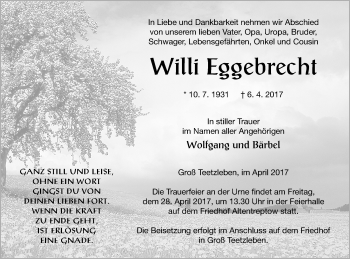 Traueranzeige von Willi Eggebrecht von Neubrandenburger Zeitung