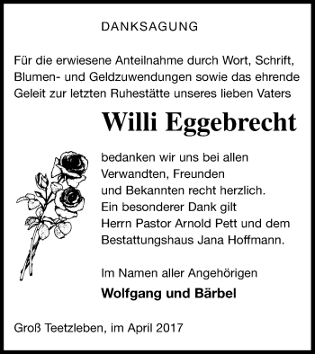 Traueranzeige von Willi Eggebrecht von Neubrandenburger Zeitung