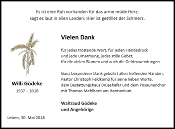 Traueranzeige von Willi Gödeke von Müritz-Zeitung