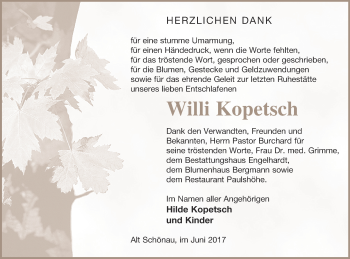 Traueranzeige von Willi Kopetsch von Müritz-Zeitung