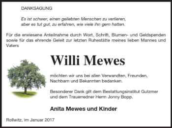 Traueranzeige von Willi Mewes von Pasewalker Zeitung