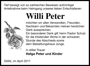 Traueranzeige von Willi Peter von Mecklenburger Schweiz