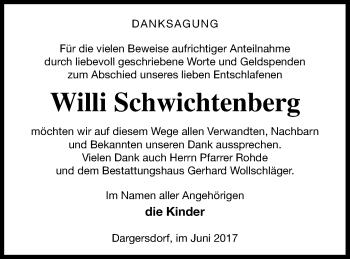 Traueranzeige von Willi Schwichtenberg von Templiner Zeitung