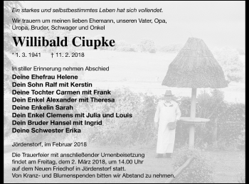 Traueranzeige von Willibald Ciupke von Mecklenburger Schweiz