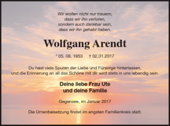 Traueranzeige von Wolfgang Arendt von Haff-Zeitung