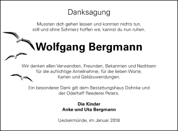 Traueranzeige von Wolfgang Bergmann von Haff-Zeitung