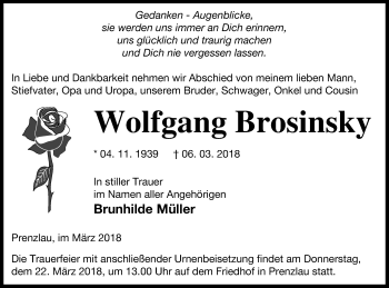 Traueranzeige von Wolfgang Brosinsky von Prenzlauer Zeitung