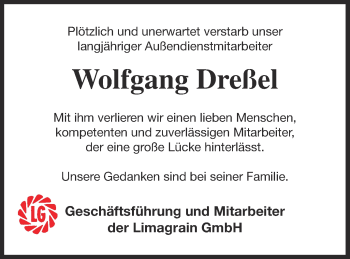 Traueranzeige von Wolfgang Dreßel von Müritz-Zeitung