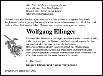 Traueranzeige von Wolfgang Ellinger von Prenzlauer Zeitung