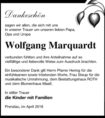 Traueranzeige von Wolfgang Marquardt von Prenzlauer Zeitung