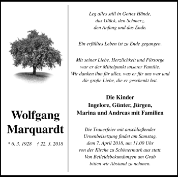 Traueranzeige von Wolfgang Marquardt von Prenzlauer Zeitung