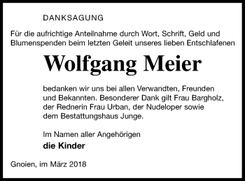 Traueranzeige von Wolfgang Meier von Mecklenburger Schweiz