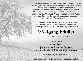 Traueranzeige von Wolfgang Müller von Neubrandenburger Zeitung