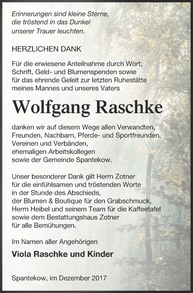  Traueranzeige für Wolfgang Raschke vom 23.12.2017 aus Vorpommern Kurier