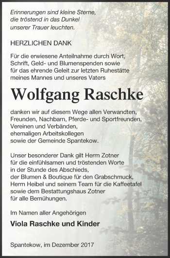 Traueranzeige von Wolfgang Raschke von Vorpommern Kurier