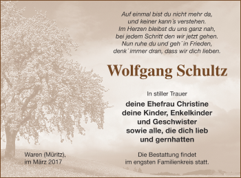 Traueranzeige von Wolfgang Schultz von Müritz-Zeitung