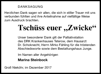 Traueranzeige von Zwicke  von Mecklenburger Schweiz